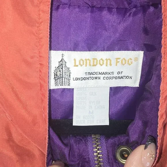 Vintage London Fog Jacket Womens Medium Colorblock Silk Windbreaker 80s Retro - Picture 2 of 6